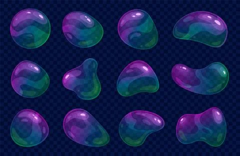 Cartoon soap bubbles. Different distorted shapes, flying balls, lossy Stockillustratie