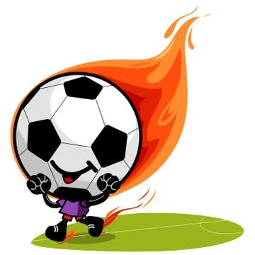 Cartoon soccer character on fire. Vector illustration Stock Illustration