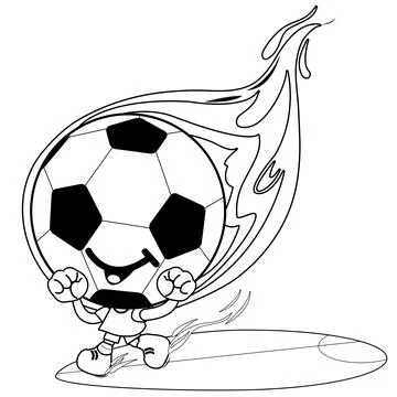 Cartoon soccer character on fire. Vector black and white coloring page Stock Illustration