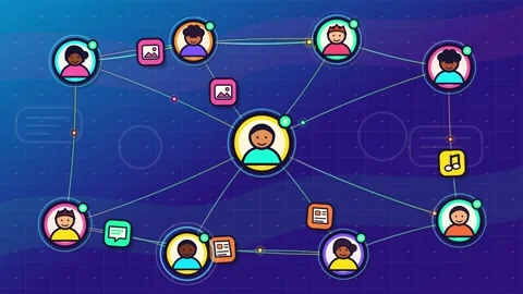 Cartoon social network with avatars sharing media and news Stock Footage 344809468