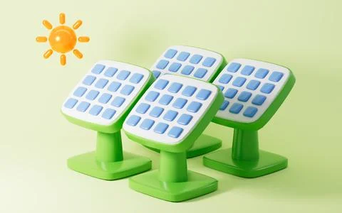 Cartoon solar panel , solar array, 3d rendering. 库存照片