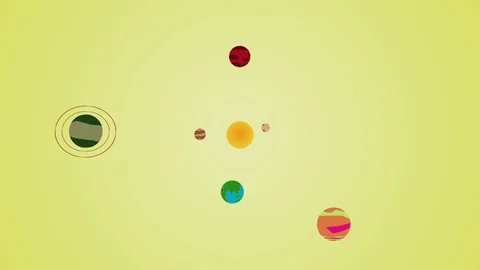 Cartoon Solar System, Yellow Background Stock Footage 114120934