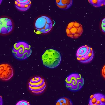 Cartoon space alien planets seamless pattern 스톡 일러스트