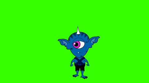Cartoon Space Alien, Running Toward Viewer: Loop + Matte Video stock 68673480