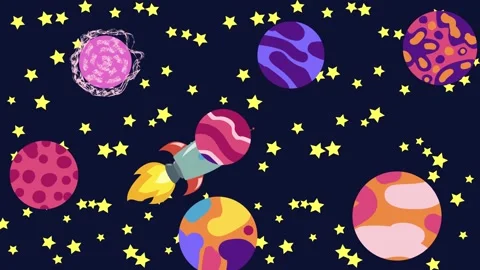 Cartoon Space. Cartoon rocket flies in o... | Stock Video | Pond5