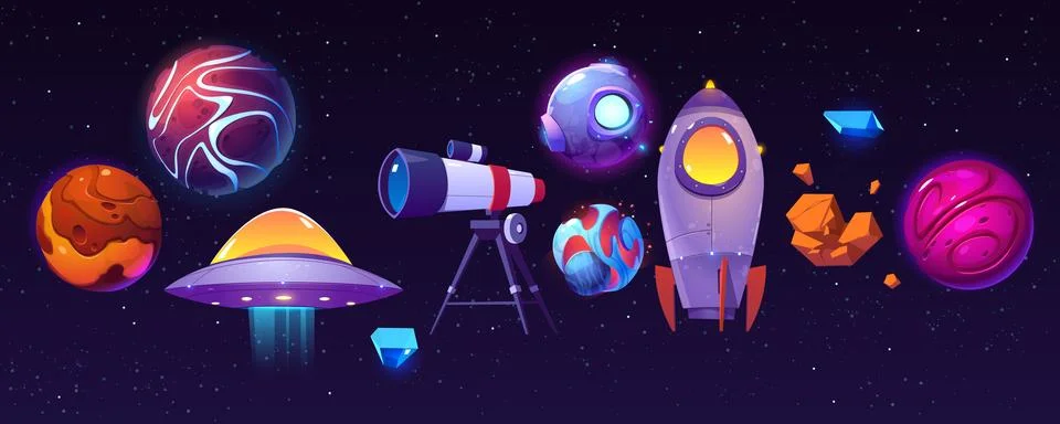 Cartoon space elements set Stock Illustration