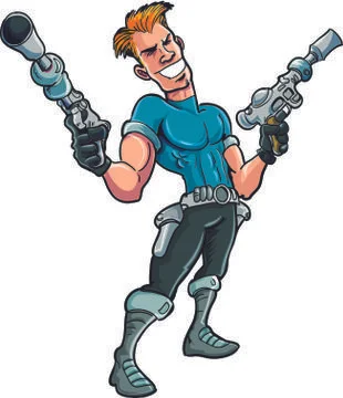 Cartoon space hero with laser guns Stock Illustration