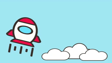 Cartoon space rocket flight. rocket flying with white cloud on blue sky. Video stock 136347848
