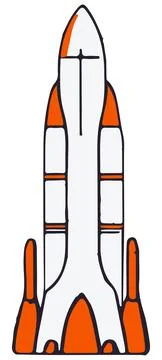 Cartoon space rocket with orange white body, isolated on white. Rough sketch  Stock Illustration