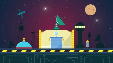 Cartoon space station animation Loop. space background. game background loop Stock Footage 78238460