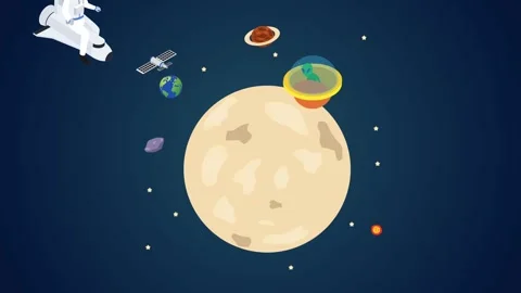 Cartoon Space Vector with Astronaut, Moon, and UFO 3d animation cartoon Stock Footage 337943273