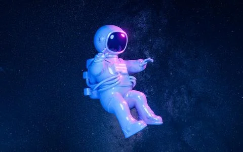 Cartoon spaceman with outer space background, 3d rendering. Stock Illustration