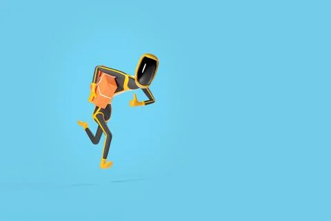 Cartoon spaceman running while holding a parcel in his armpit. Fast delivery  Stock Illustration