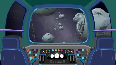 Cartoon Spaceship Cockpit View Navigating Stock Footage 345208991