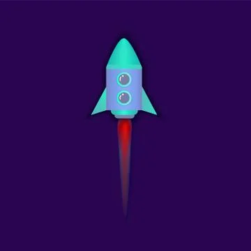 Cartoon spaceship launch into space, small rocket with fire trail flying into Illustrazione stock