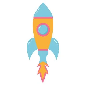Cartoon spaceship take off. Rocket launch. Vector illustration. Stock Illustration