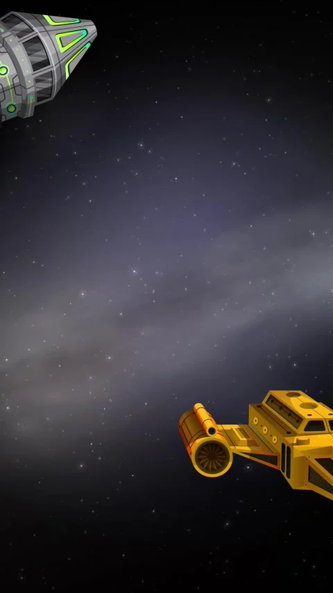 Cartoon Spaceships Floating Through Deep Space Against Starry Background Stock Footage 345707691