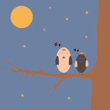 Cartoon sparrows on the tree Stock Illustration