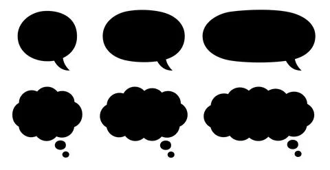 Cartoon speech and thought bubbles vector silhouette set Stock Illustration