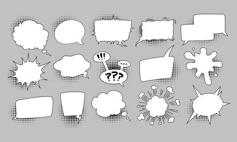 Cartoon speech balloon. Comic bubble halftone. Pop art exclamation. Retro dia Illustrazione stock