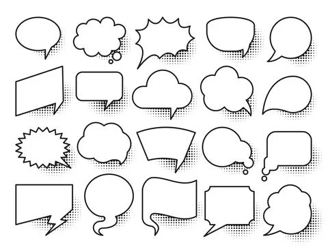 Cartoon speech bubble comic pop art halftone set Stock Illustration
