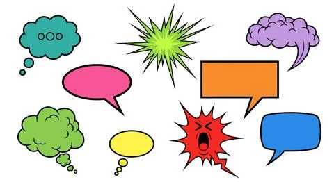 Cartoon speech bubbles in different colors and shapes イラスト素材