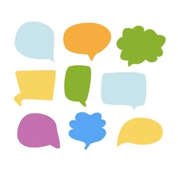Cartoon Speech bubbles in doodle style. Cloud textbox hand drawn set. Stock Illustration