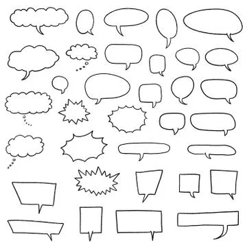 Cartoon speech bubbles set - comic books style black dialog cloud vectors. Illustrazione stock