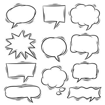 Cartoon speech bubbles set. Pop art illustration in comic style. Stock Illustration
