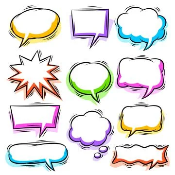 Cartoon speech bubbles set. Pop art illustration in comic style. Illustrazione stock