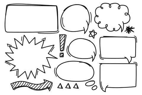 Cartoon speech bubbles in various shapes, including starburst , cloud,bolt,.. Stock Illustration