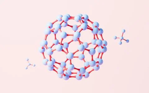 Cartoon spherical molecular structure in the pink background, 3d rendering. Stock Illustration