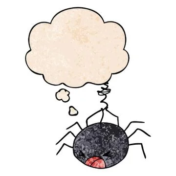 Cartoon spider and thought bubble in grunge texture pattern style 스톡 일러스트