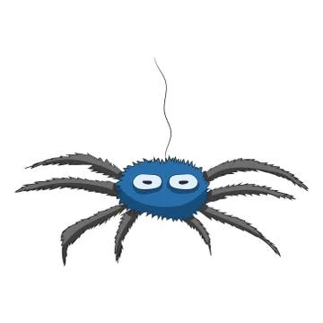 Cartoon spider hanging on a cobweb. Vector illustration. Hand drawing Illustrazione stock