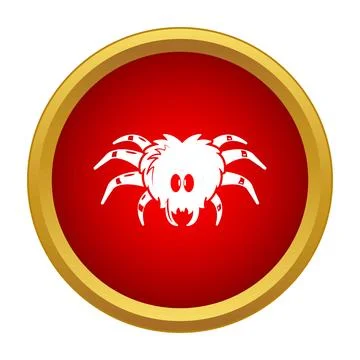 Cartoon spider icon on red button halloween symbol Stock Illustration