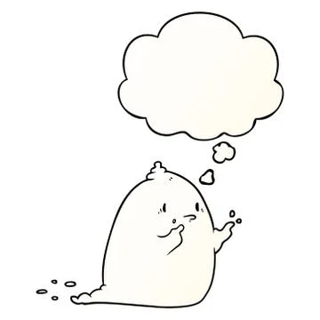 Cartoon spooky ghost and thought bubble in smooth gradient style Ilustração Stock