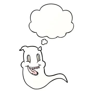 Cartoon spooky ghost and thought bubble in smooth gradient style Ilustração Stock