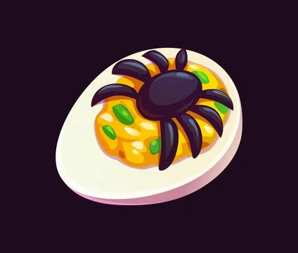 Cartoon spooky Halloween deviled egg with spider Stock-Illustration