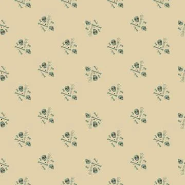Cartoon spooky seamless pattern with simple skull and bones little elements.  Illustrazione stock