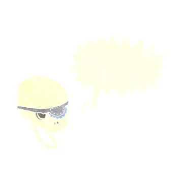 Cartoon spooky skull with eye patch with speech bubble Stock Illustration