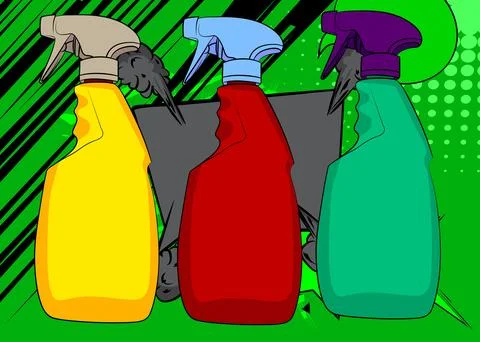 Cartoon Spray Bottle, comic book Cleaning. Retro vector comics pop art design Illustrazione stock