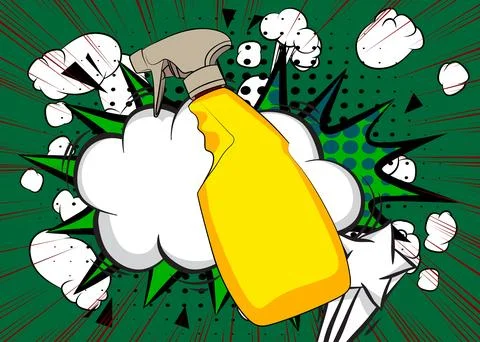 Cartoon Spray Bottle, comic book Cleaning. Retro vector comics pop art design Stockillustratie