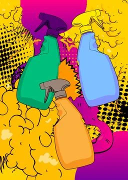 Cartoon Spray Bottle, comic book Cleaning. Retro vector comics pop art design Illustrazione stock