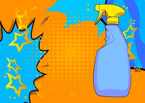 Cartoon Spray Bottle, comic book Cleaning. Retro vector comics pop art design Stock-Illustration