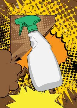 Cartoon Spray Bottle, comic book Cleaning. Retro vector comics pop art design Stock-Illustration