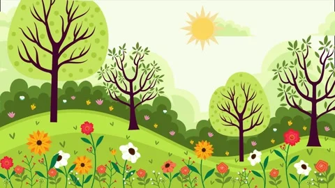 Cartoon spring landscape 4k Vidéo 305490867