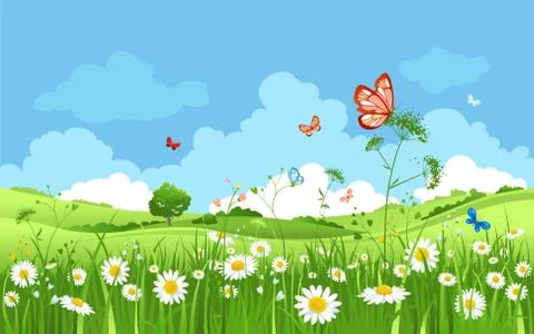 Cartoon spring landscape Stock Illustration