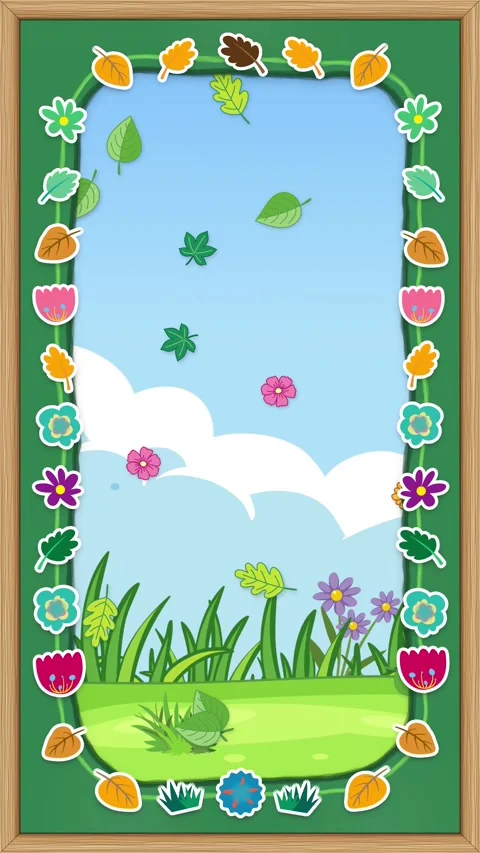 Cartoon Spring Nature Frame with Falling Leaves and Flowers Animation Stock Footage 345294061