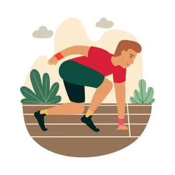 Cartoon sprinter ready to sprint on starting line. 스톡 일러스트