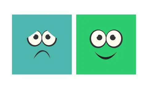 Cartoon Square Face with Emotion Expression Vector Set Stock Illustration